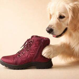 Sun + Stone Maroon Lace-Up /Zip Boots Size 7.5